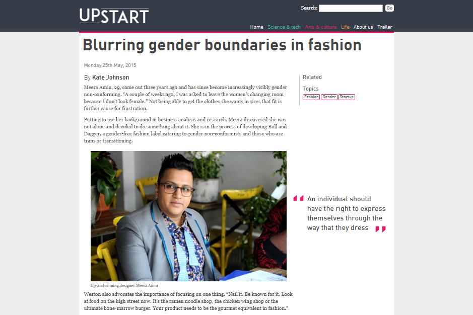 Bull &amp; Dagger Founder, Meera Amin, Talks Gender-Blending in Fashion - Upstart Magazine