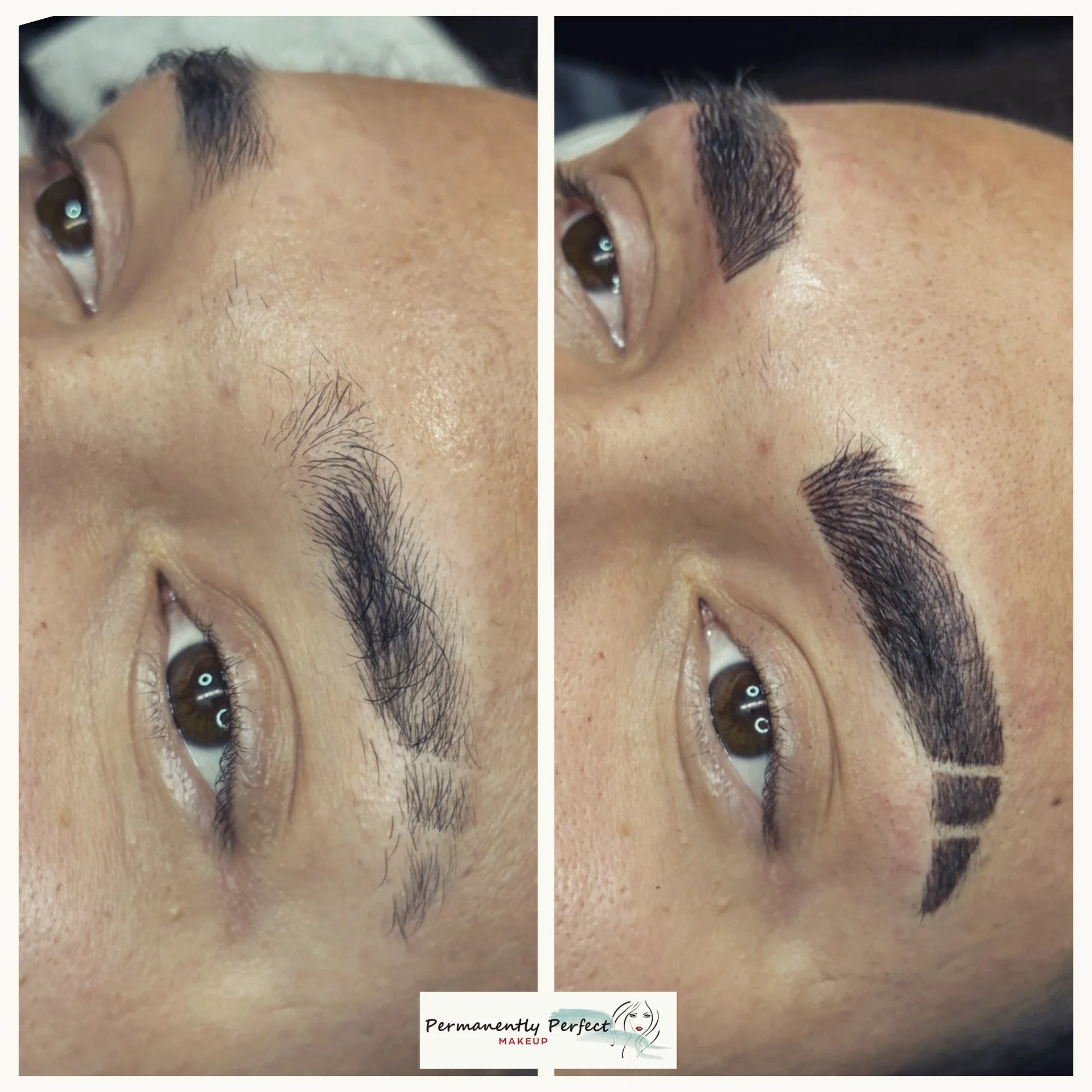 Microblading with slits on mens eyebrows for a modern brow flare.