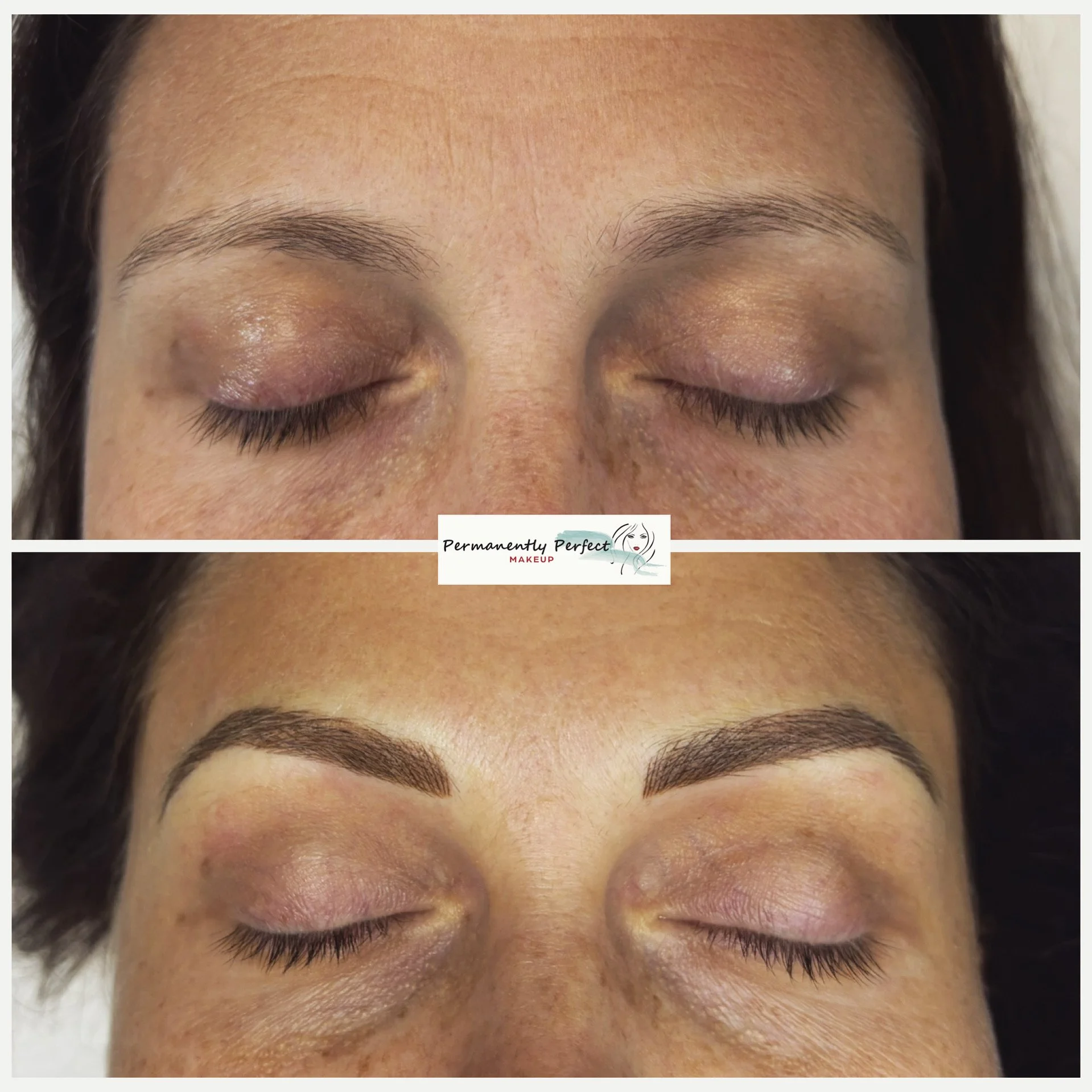 Combination brows microblading with shading before and after pic.