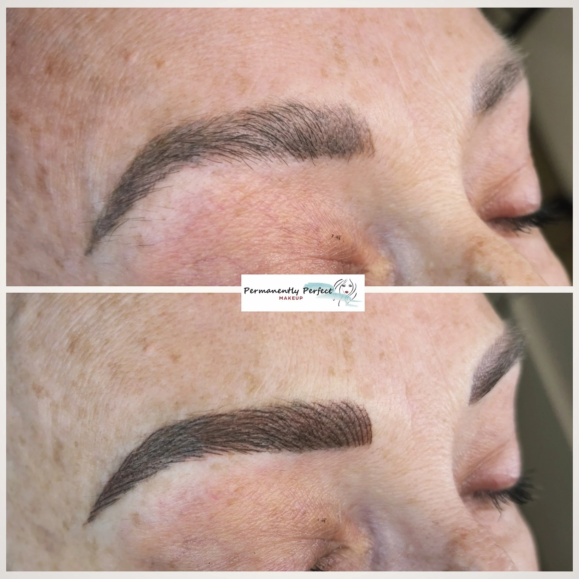 Eyebrow color refresher hair strokes brows with shading.