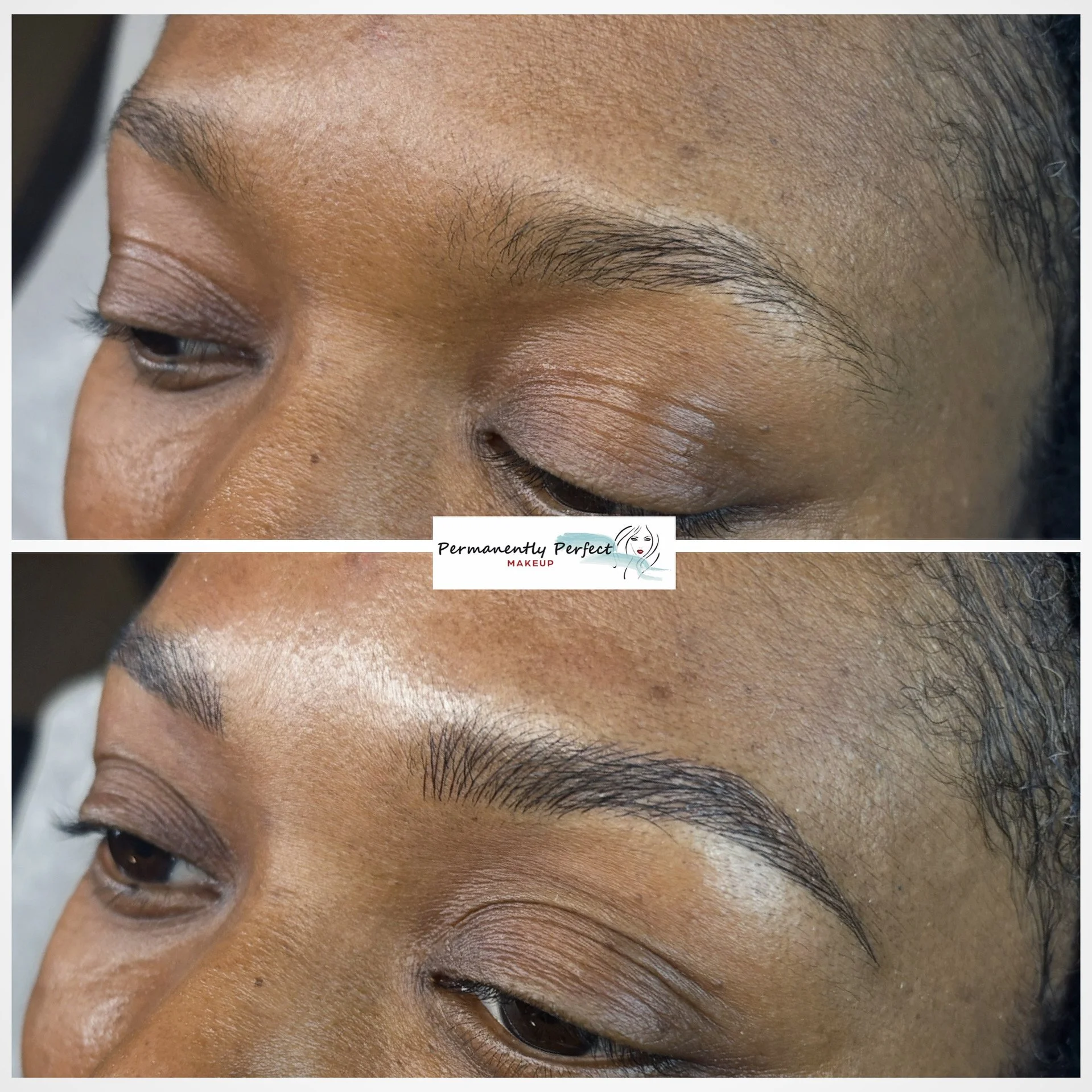 Eyebrow microblading on black skin before and after pic.