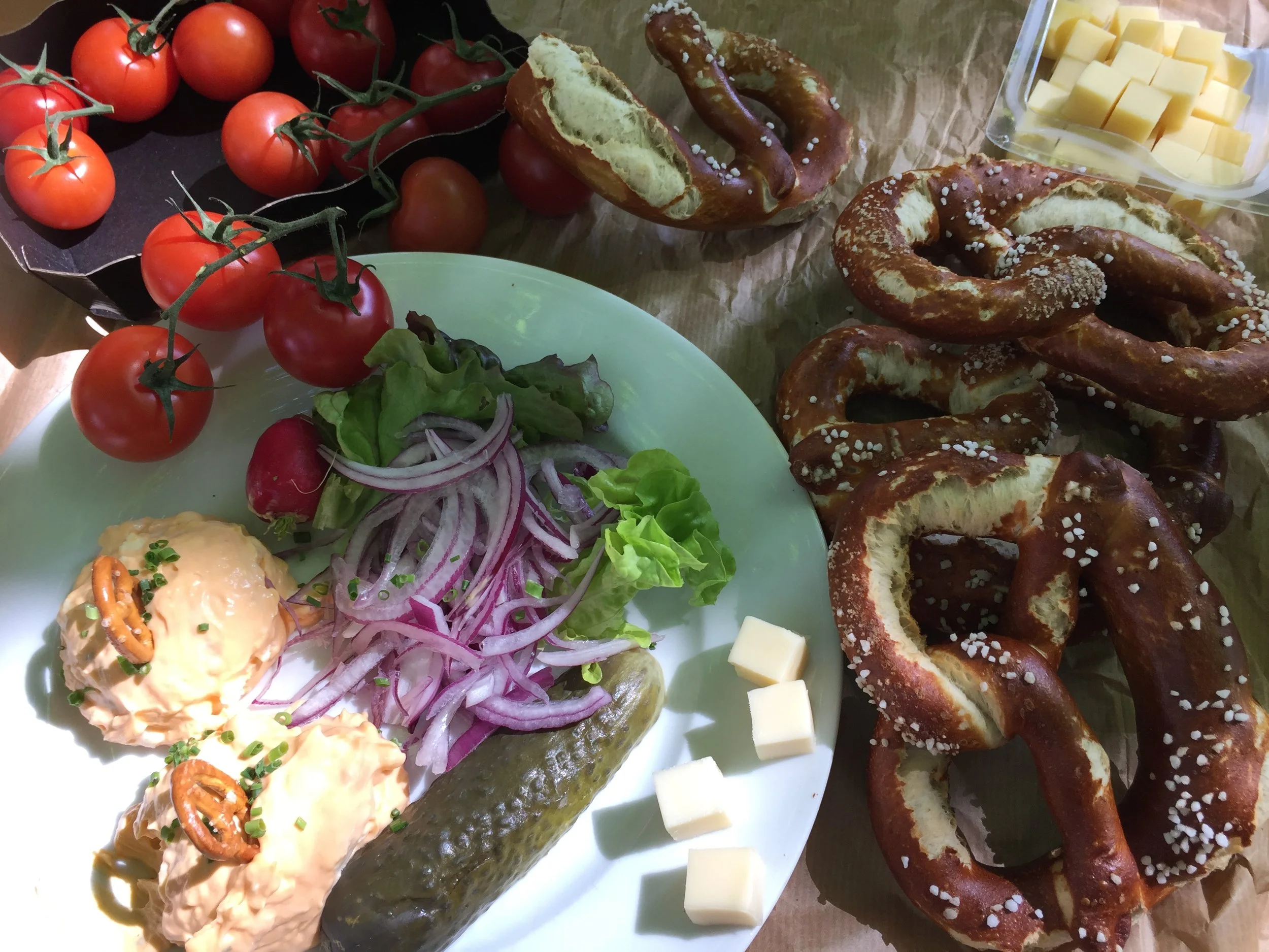 Bavarian Snacks - Obazda and Brezn - at a beergarden