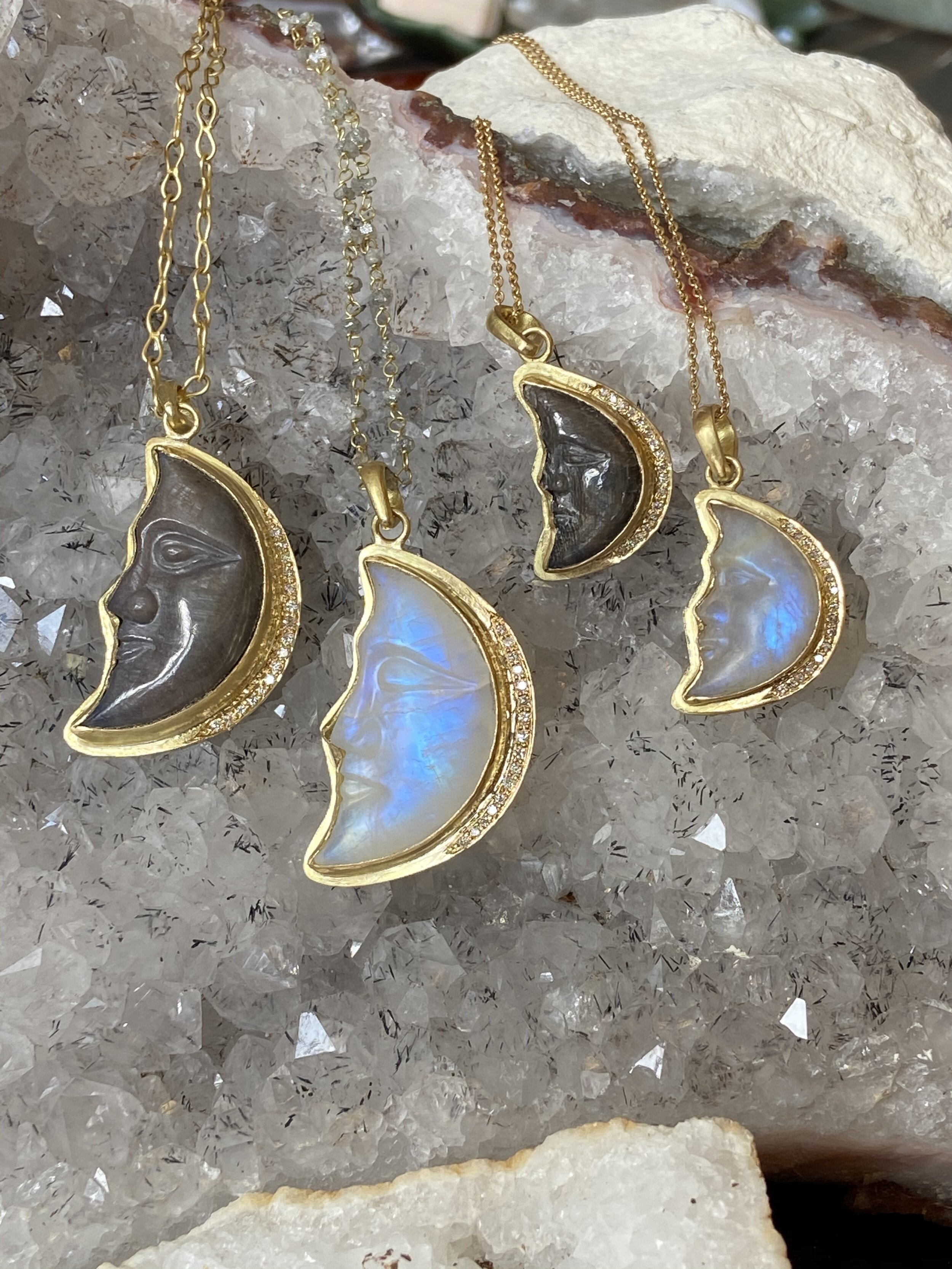 Grey sapphire and moonstone crescent moons large and small.jpg