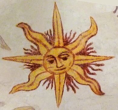 Sun with face and eight rays, Larbey