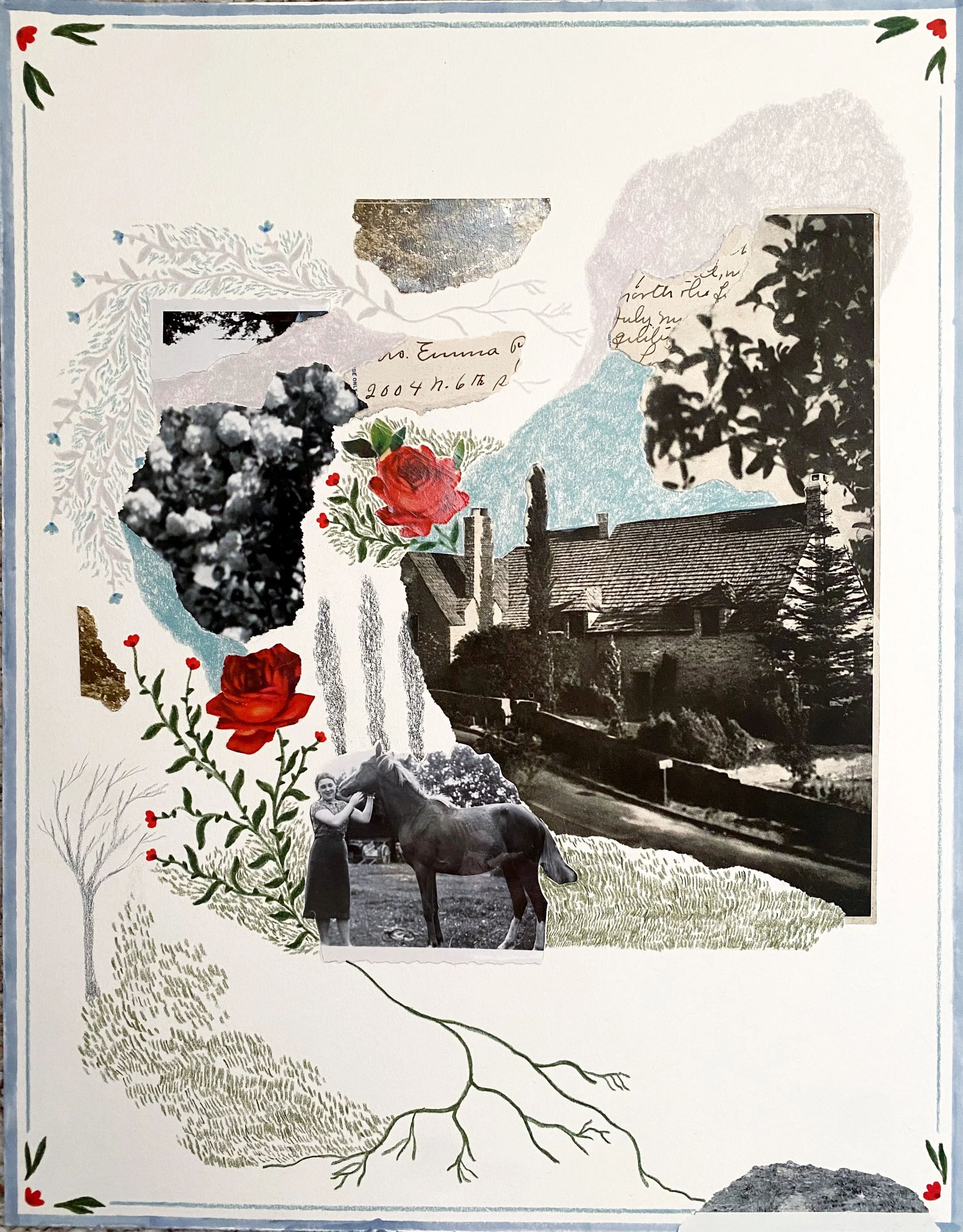  "Springtime Thorns"; Mixed Media Collage on Paper; 11in x 14in; 2024 