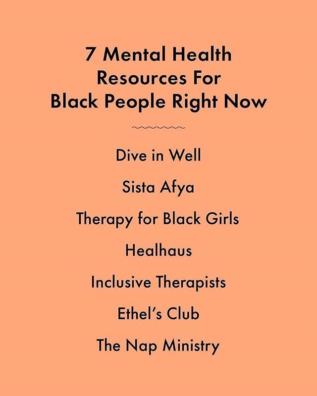 Amplifying @diveinwell @sistaafya @therapyforblackgirls @healhaus  @inclusivetherapists @ethelsclub  @thenapministry 
Take care of yourselves as best you can, friends. We love you.
#blacklivesmatter