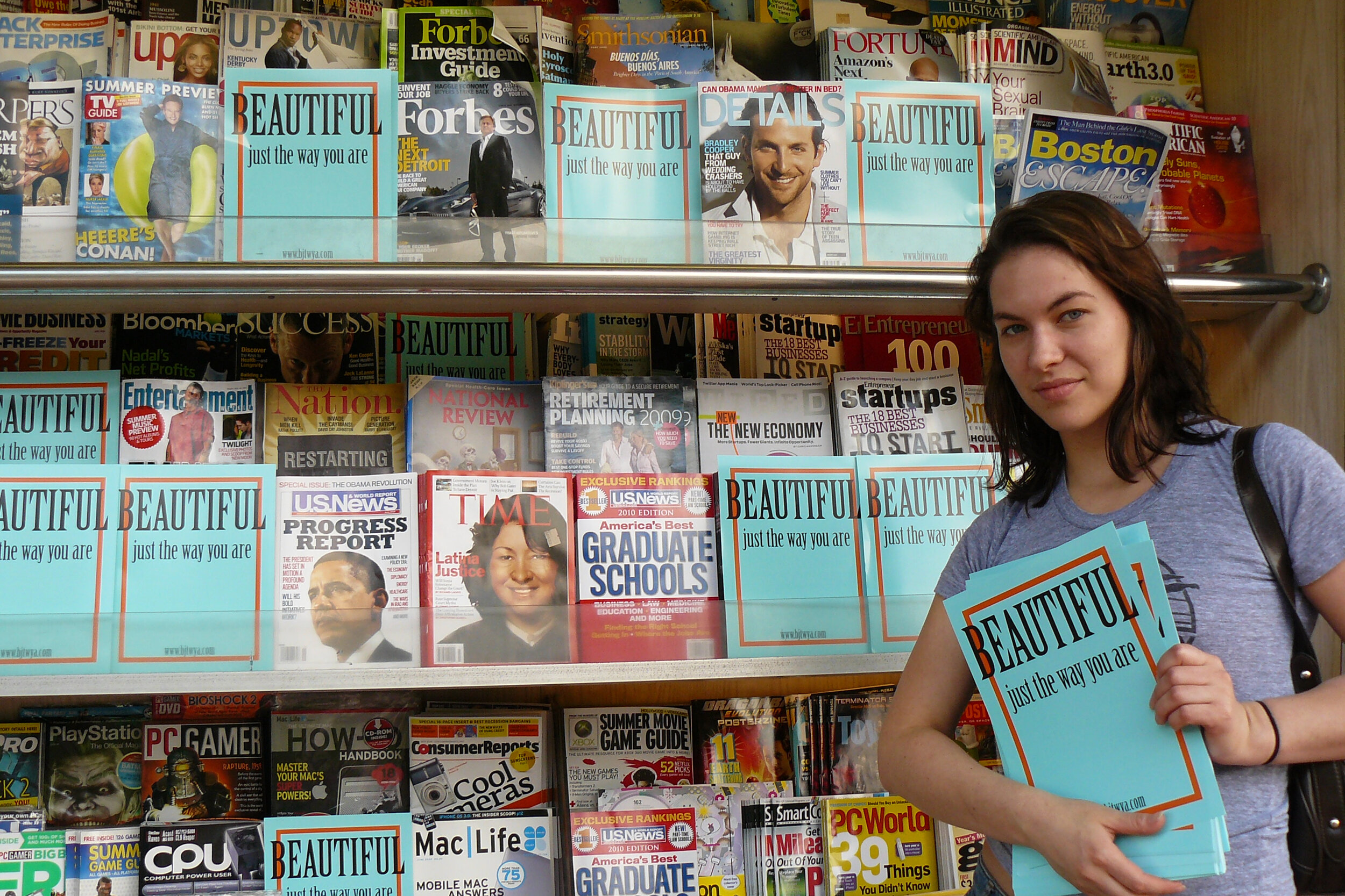 Activist Lisa Coppola at Out of Town news stand