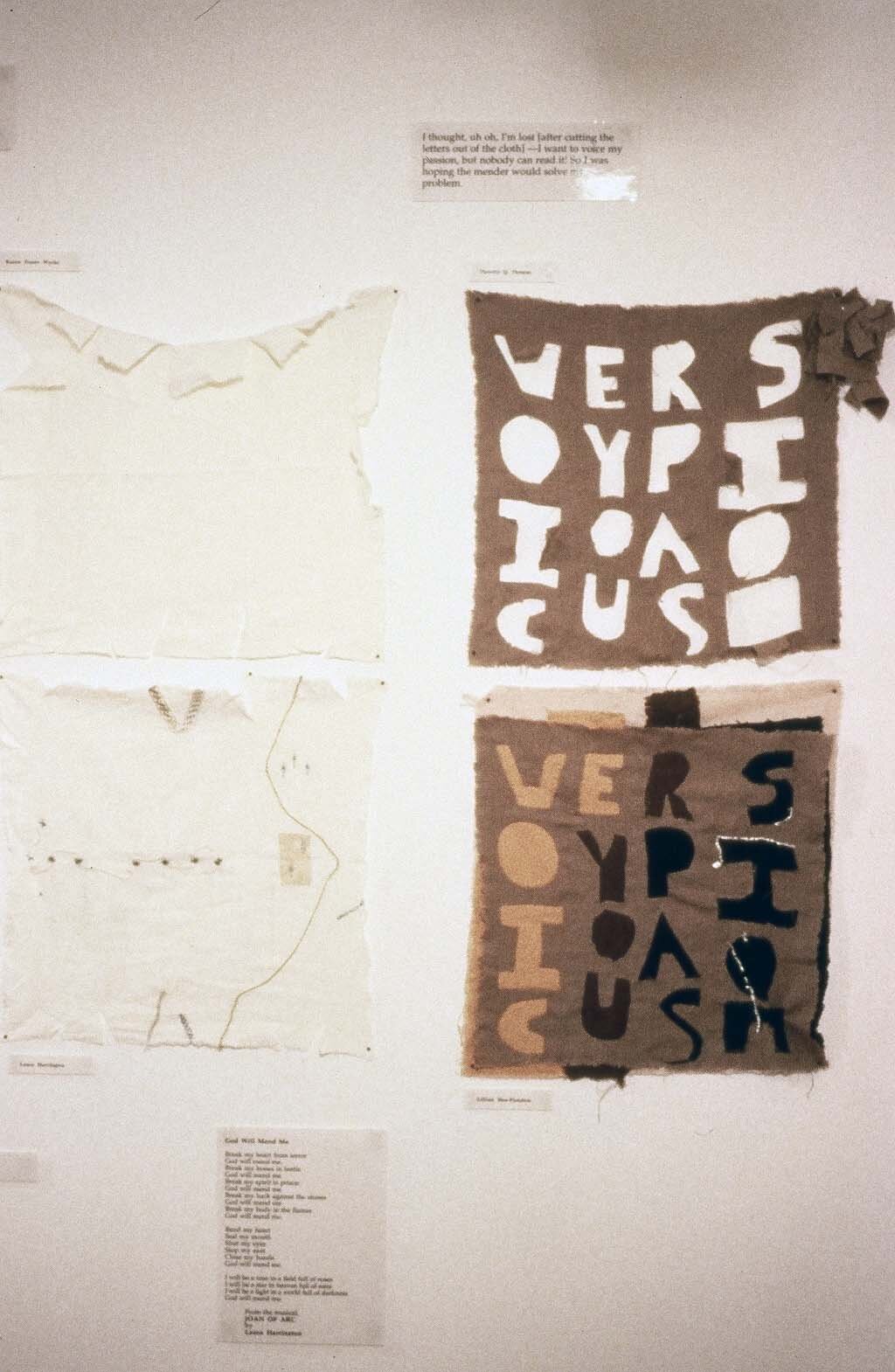 MENDING PROJECT, detail, Bunting Institute, 78 panels, mixed media, 1995 - less green 2.jpg