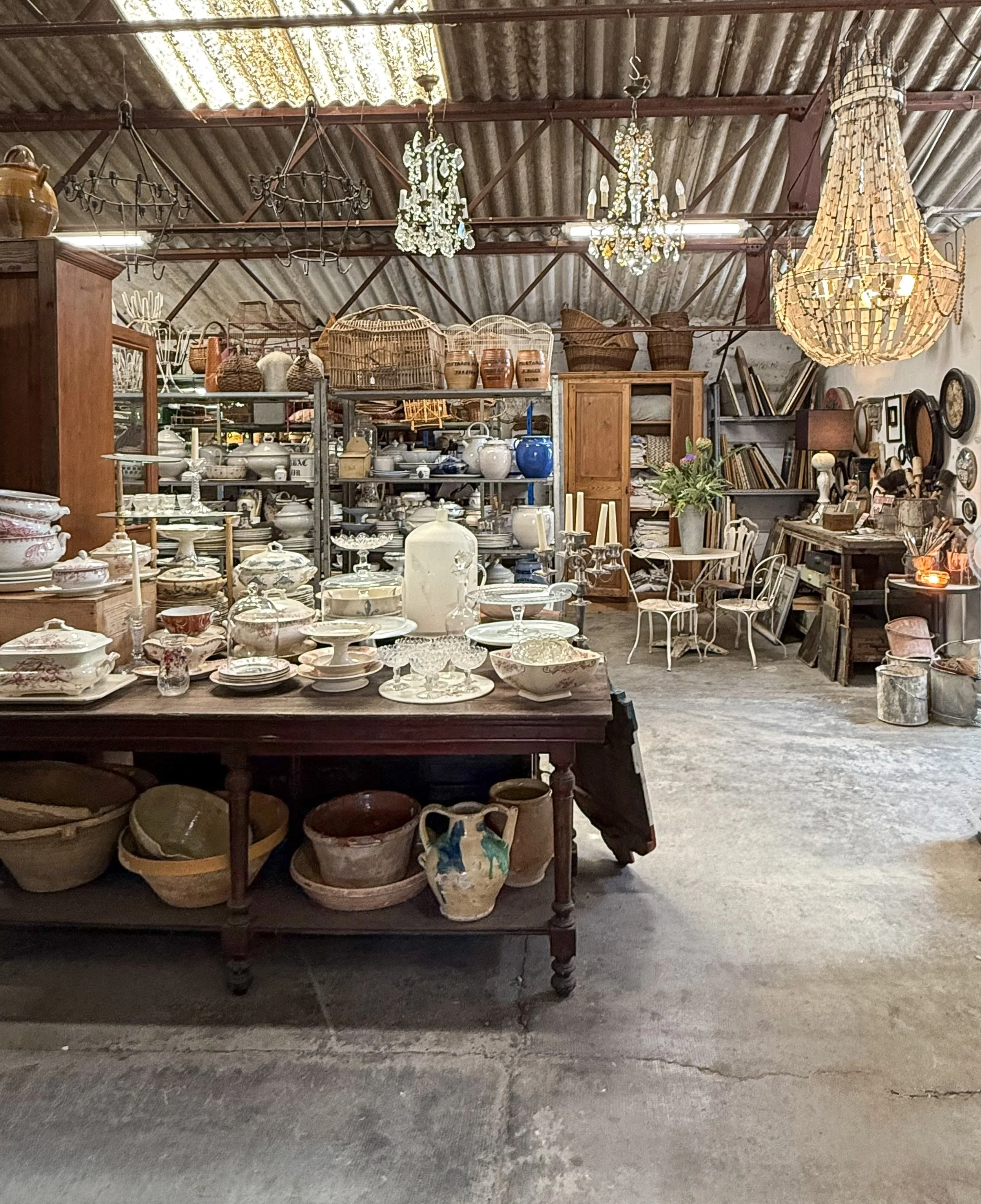 Sharing some photos from today at Sandrine and Didier&rsquo;s beautiful showroom in Avignon. It is literally filled with French antiques!  Always a favorite brocante stop! @brocanteandco @mario.broc