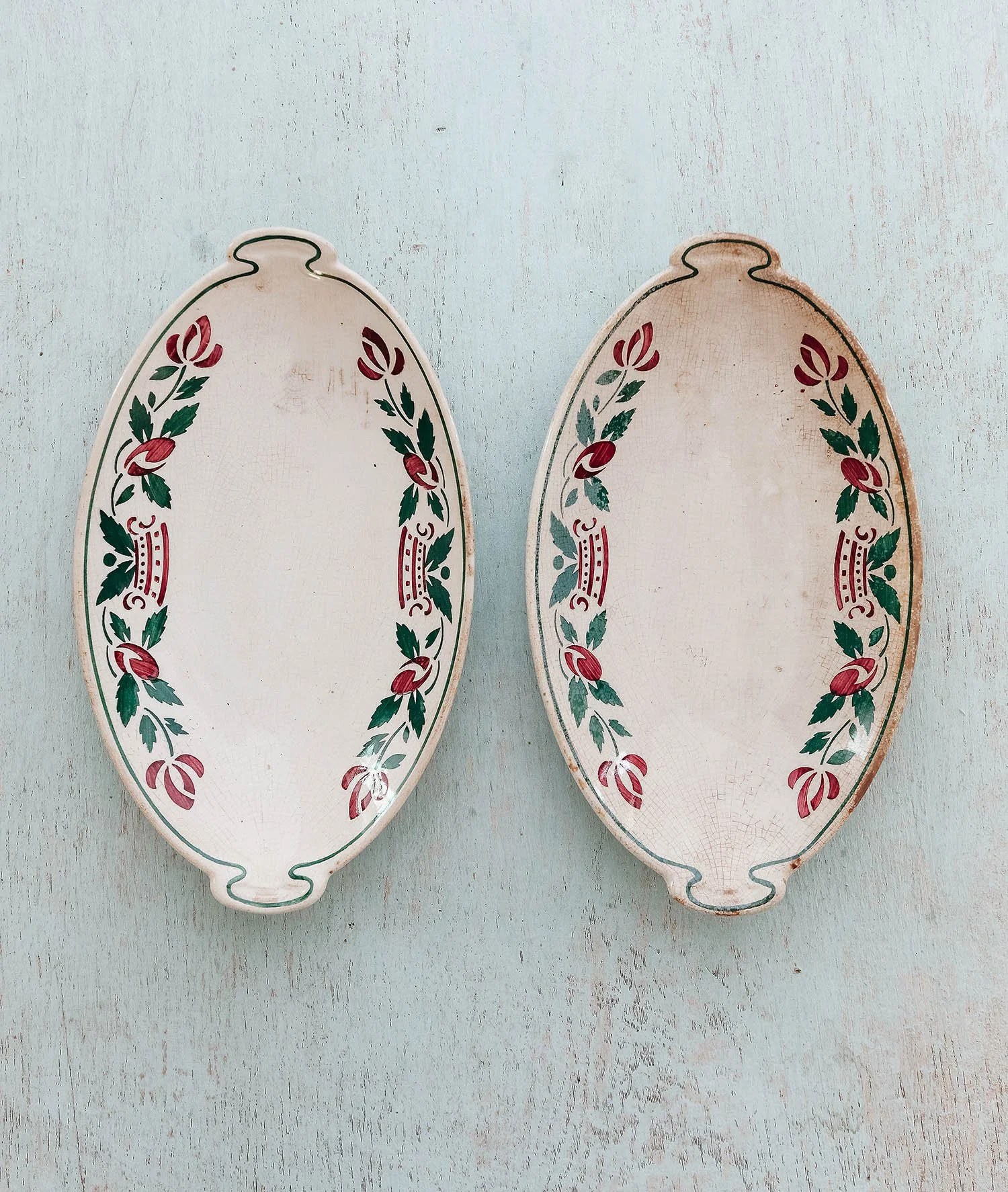 Antique German Ironstone Red and Green Dishes