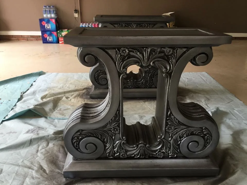 TABLE BASE - AGED METALLIC PAINT FINISH