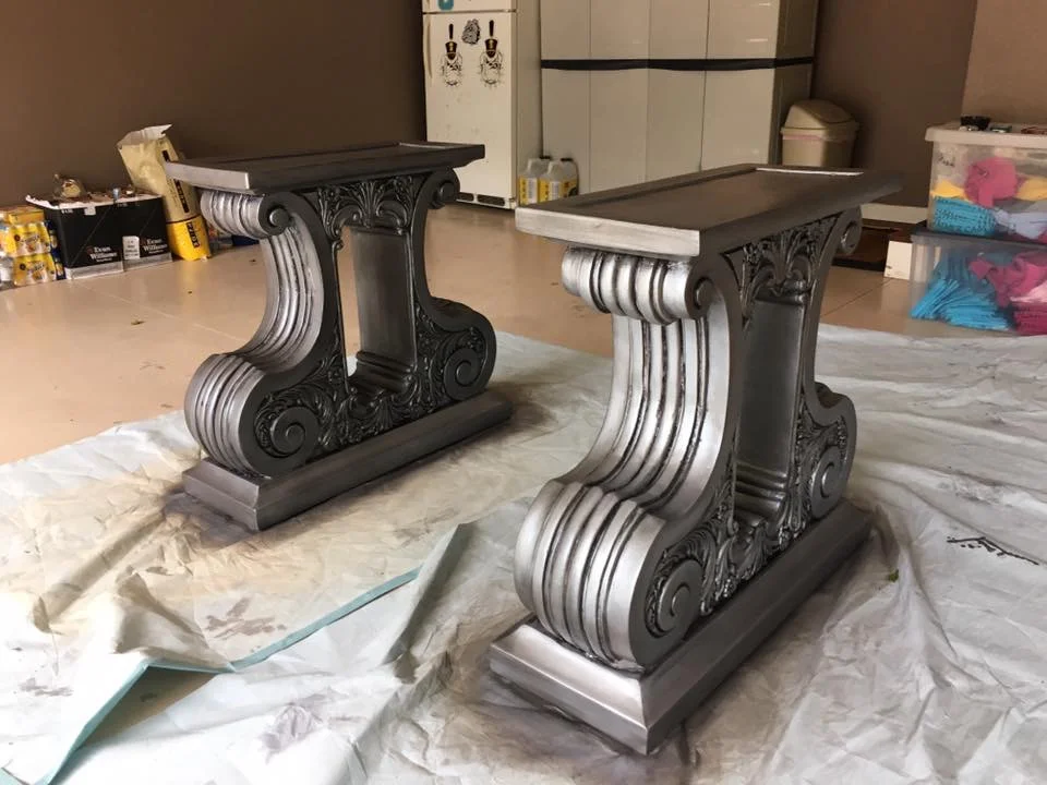 TABLE BASE - AGED METALLIC PAINT FINISH