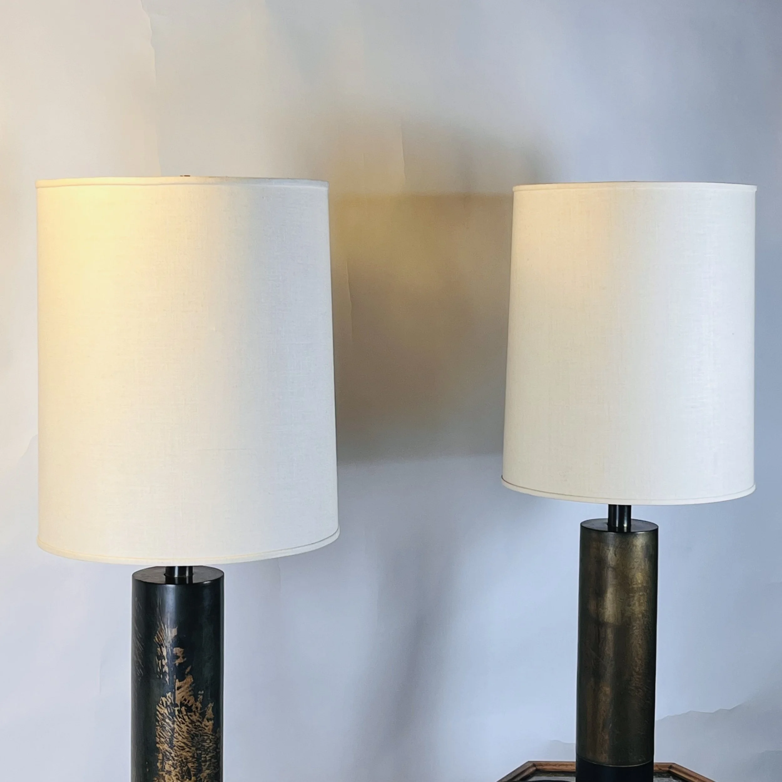 Large Laurel Etched Brass Lamps With Pristine Original Shades-2.jpg