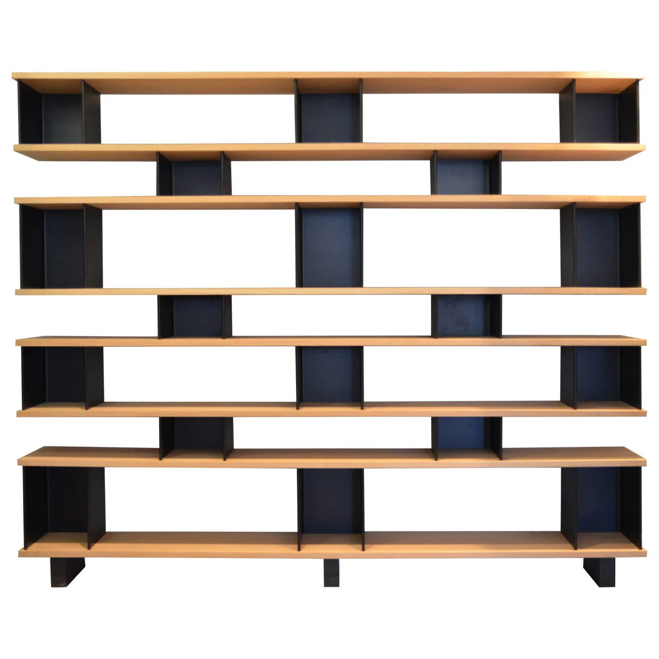Large Black Steel 'Horizontale' Oak Shelving Unit
