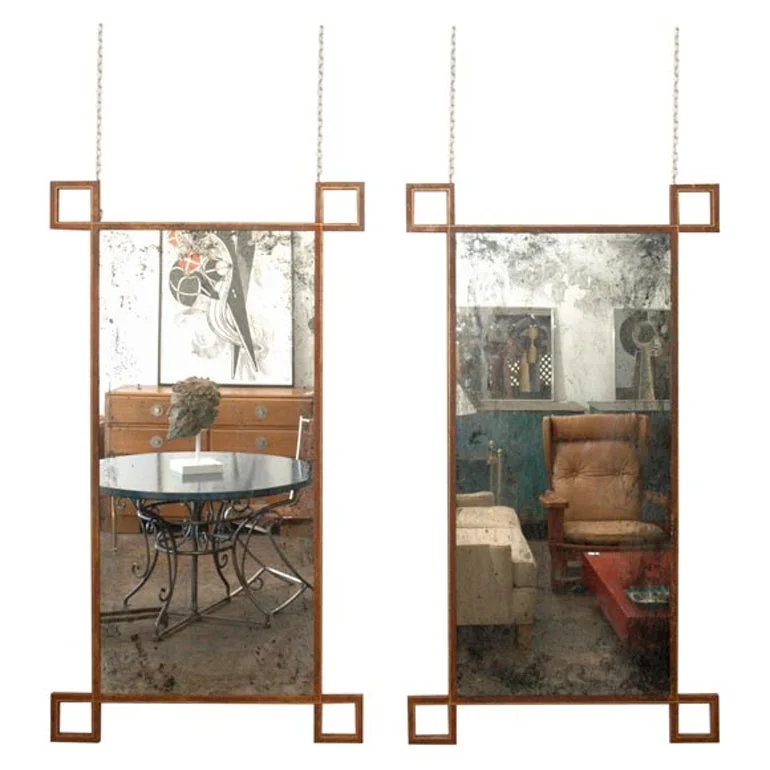 Pair of 'Rouille' Tall French Industrial Mirrors