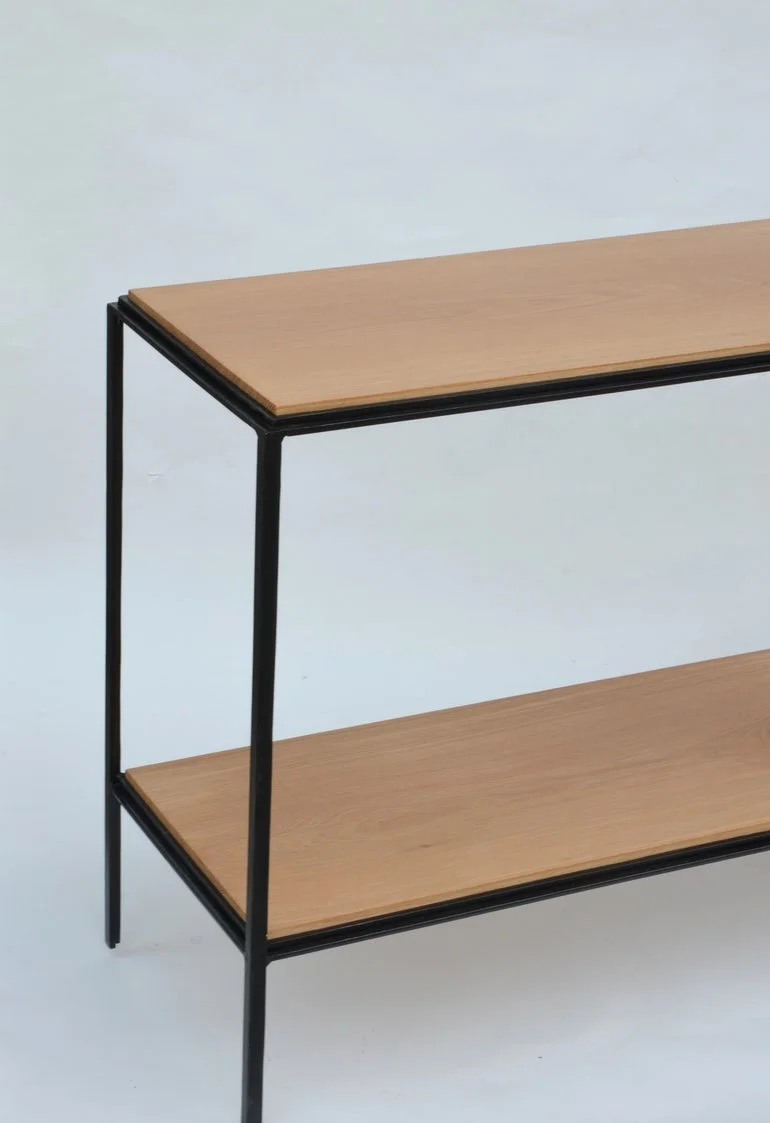 The 'Rectiligne' Narrow Iron and Oak End Table 3.jpg