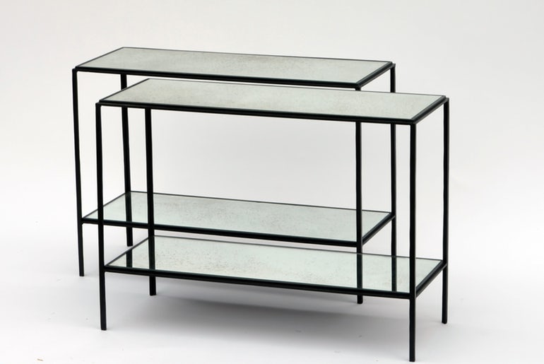 Pair Of Rectiligne Narrow Mirrored, Narrow Mirrored End Tables