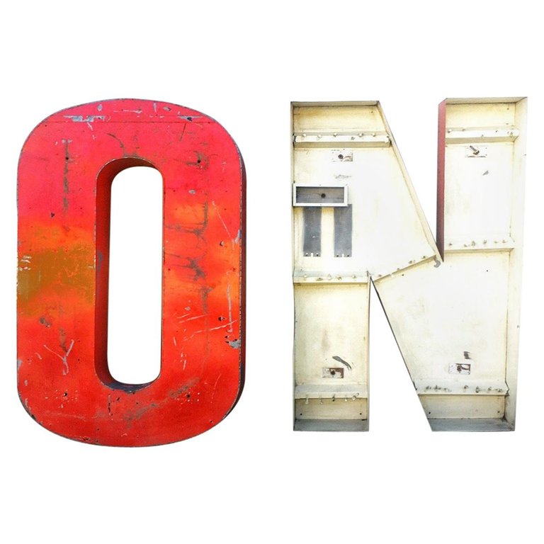 Huge Weathered Industrial Sign "ON"