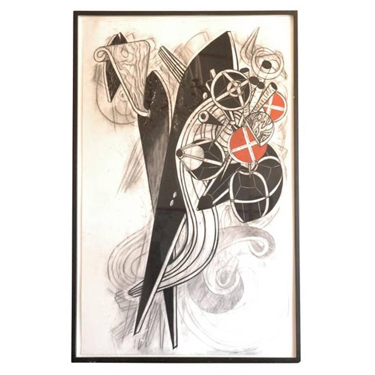 Large Charcoal and Pastel Drawing by John Monti