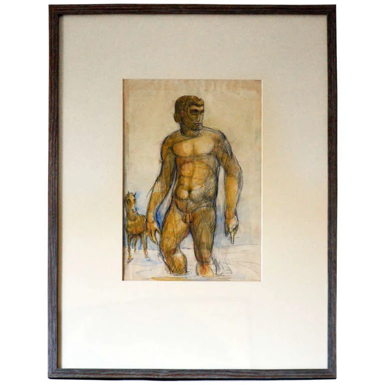 French 1940s Gouache on Paper