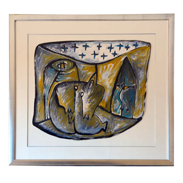 Framed Gouache on Paper by Jean-Jacques Blot