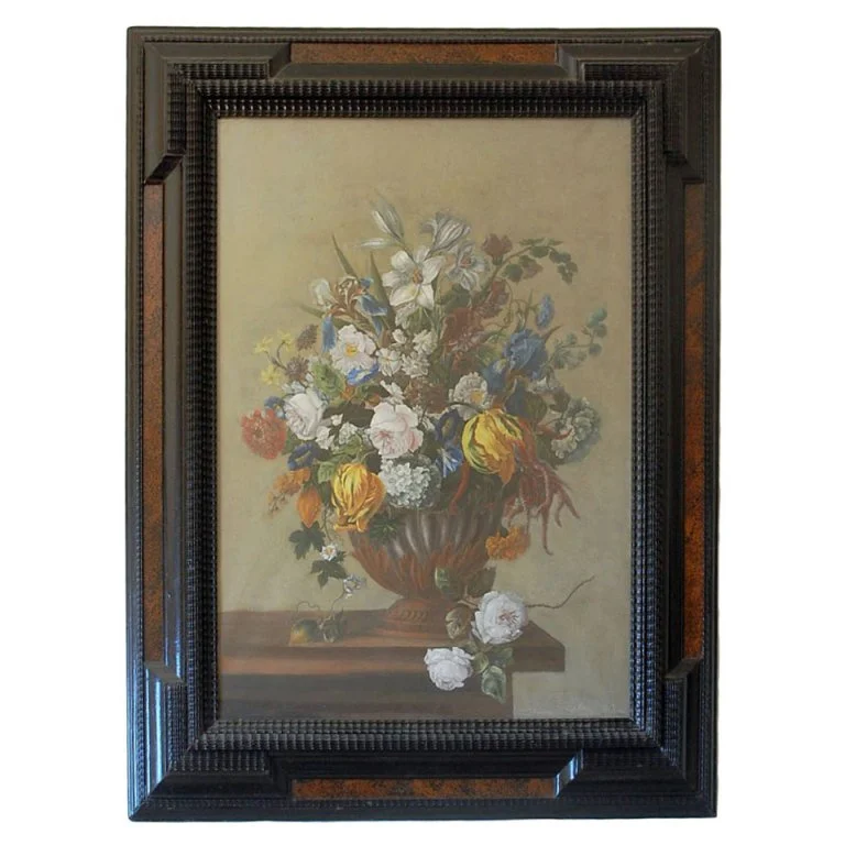 18th Century Style Framed Pastel Bouquet Drawing