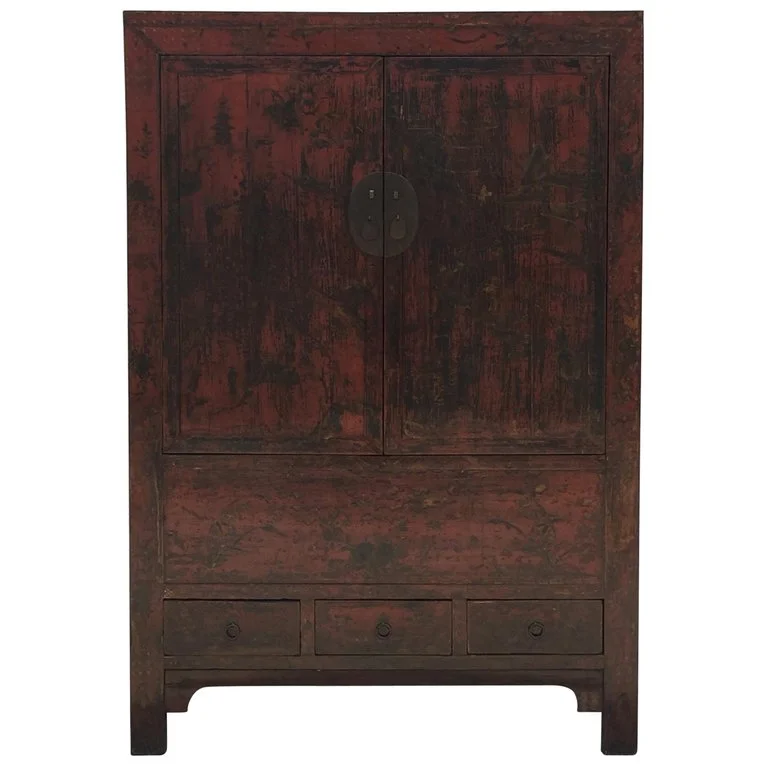 19th Century Antique Chinese Chinoiserie Hand-Painted Lacquer Cabinet