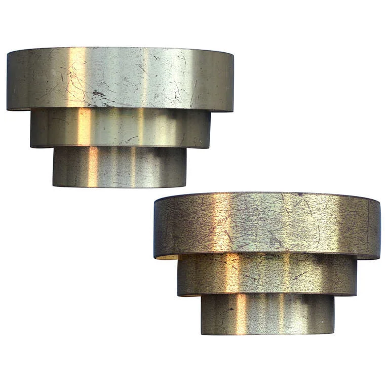 Pair of Minimalist 3 tiered Brass Plated Sconces by Lightolier