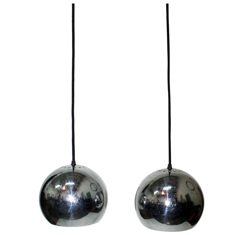 Pair of Chrome Globe Pendant Lights