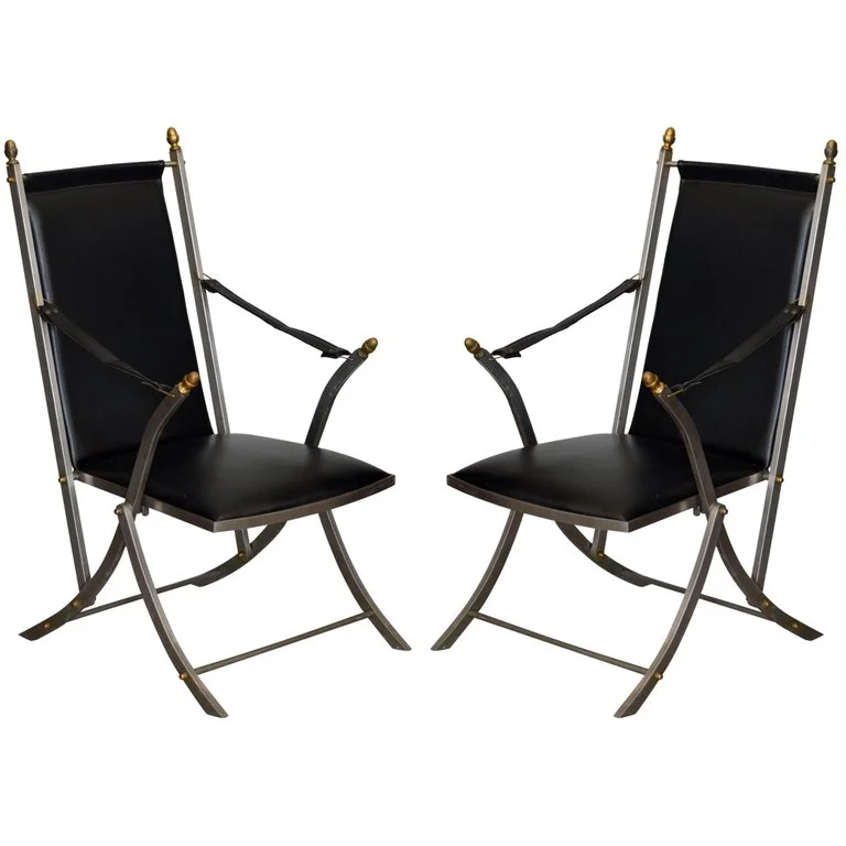 Pair of Chic Folding Campaign Armchairs in the Style of Maison Jansen