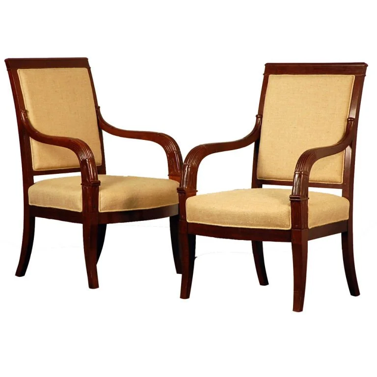 Pair of Chic French Empire Style Mahogany Armchairs