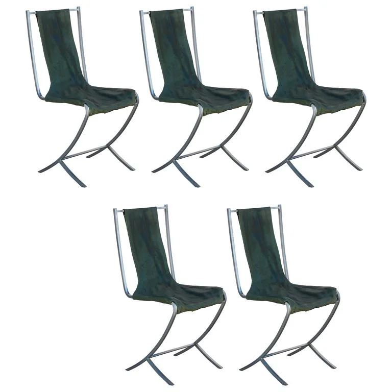 Rare Set of Five Stainless Steel Chairs by Maison Jansen