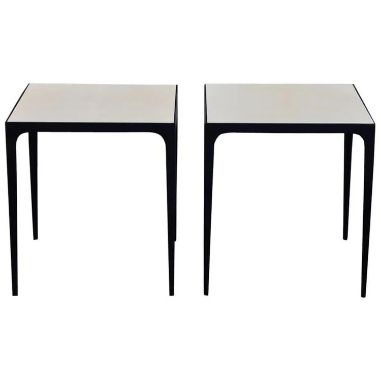 Pair of 'Esquisse' Parchment and Wrought Iron Side Tables