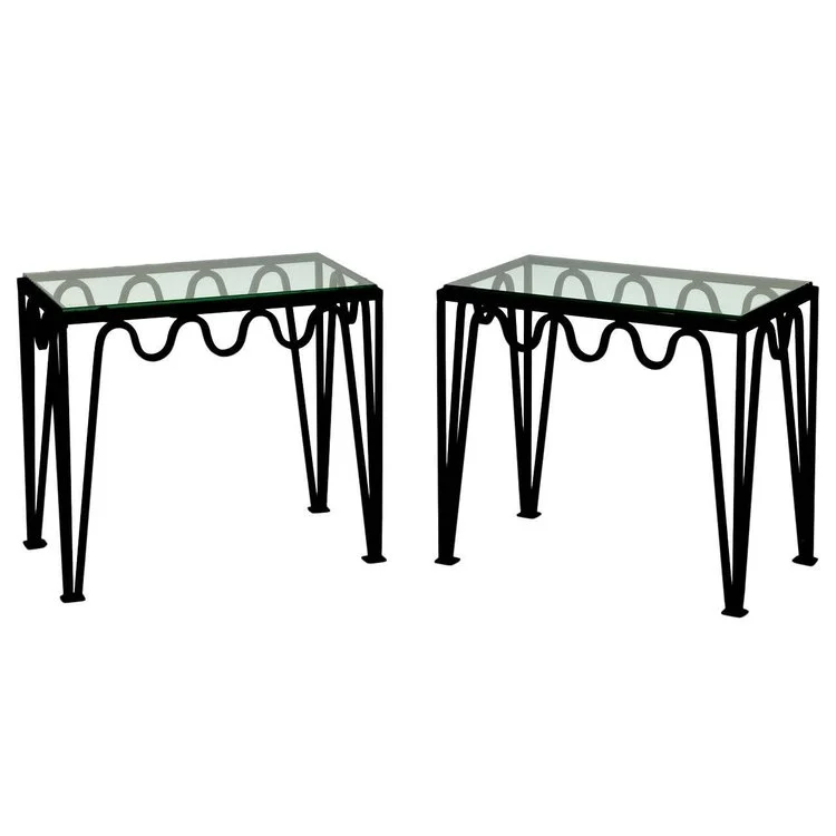 Pair of 'Méandre' Blackened Steel and Glass Side Tables