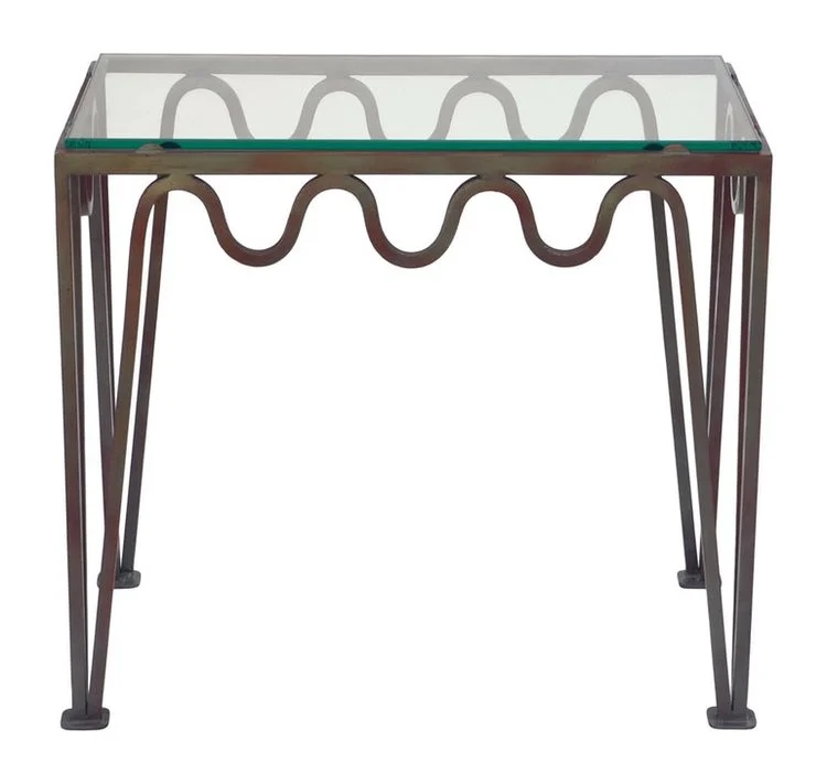 The 'Méandre' Verdigris Iron and Glass Side Table