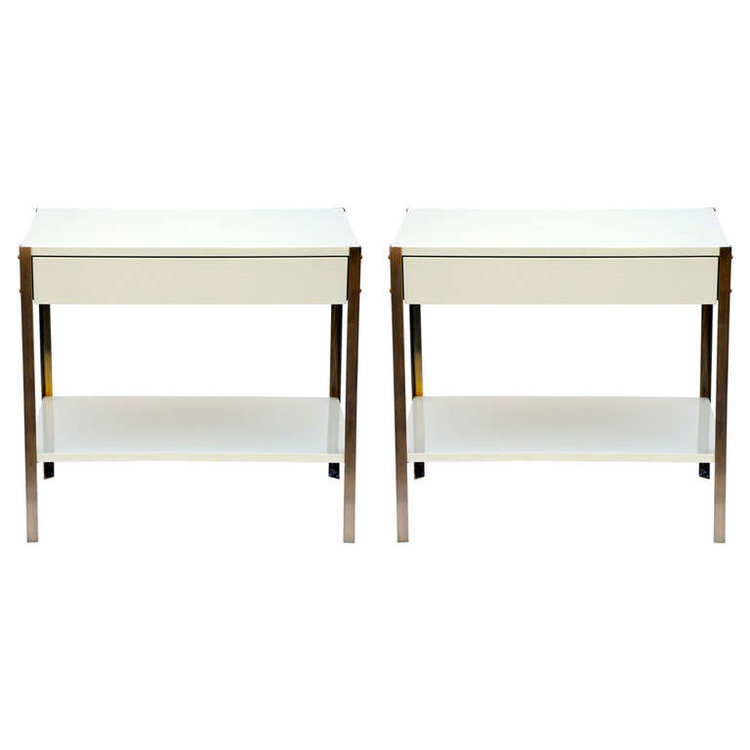 Pair of 'Laque' Ivory Lacquer and Brass Night Stand