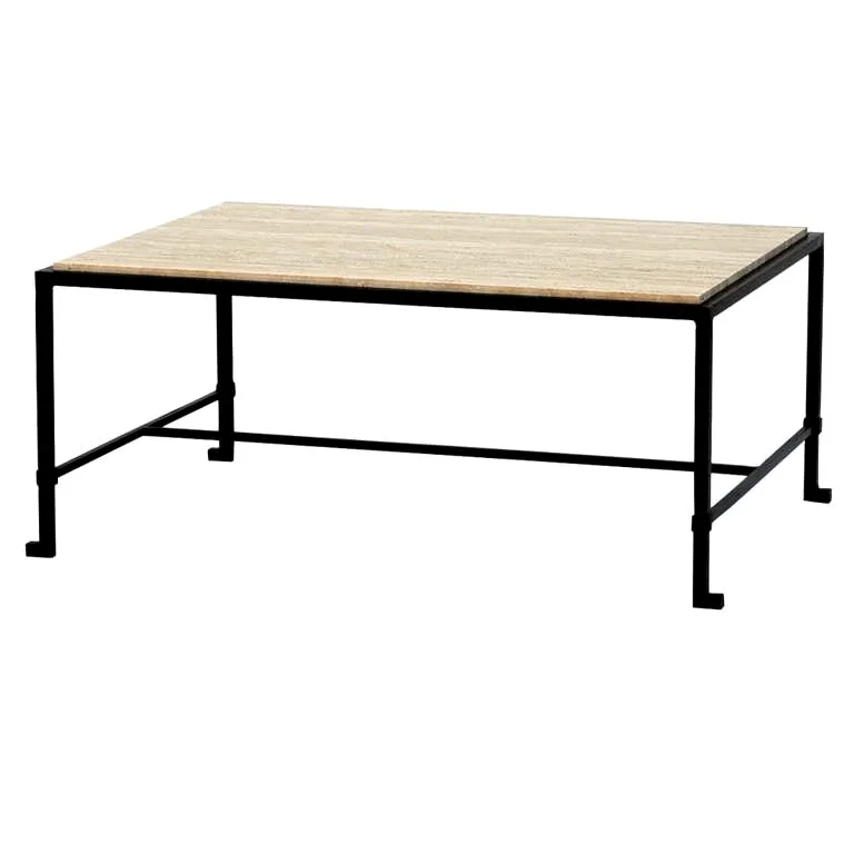 The 'Diagramme' Travertine and Iron Coffee Table
