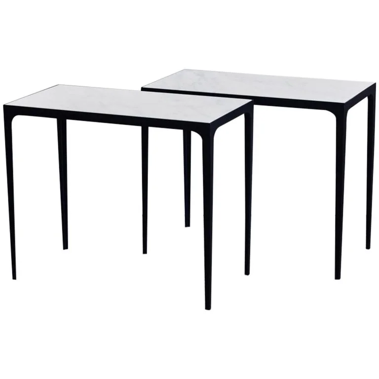 Pair of 'Esquisse' Iron and Honed Marble Side Tables