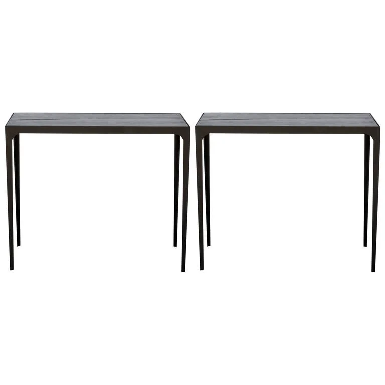 Pair of 'Esquisse' Ebonized Grooved Oak Side Table