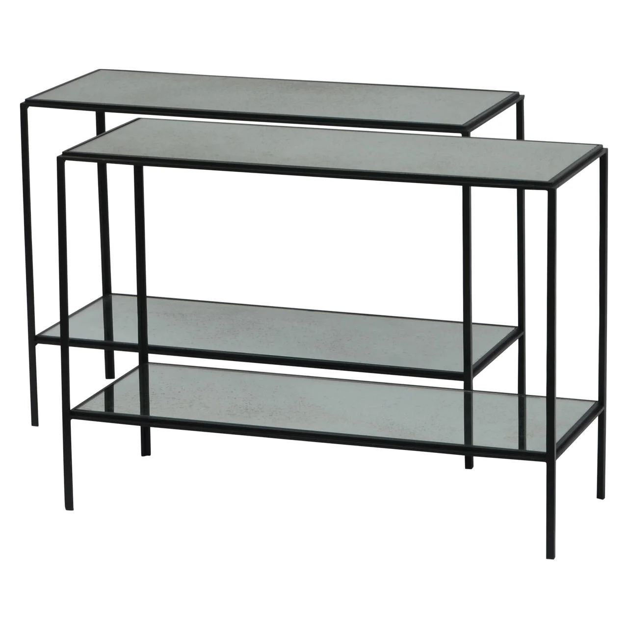 Pair of 'Rectiligne' Narrow Mirrored End Table