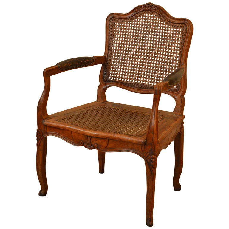 Elegant Caned Louis XV Period Walnut Armchair