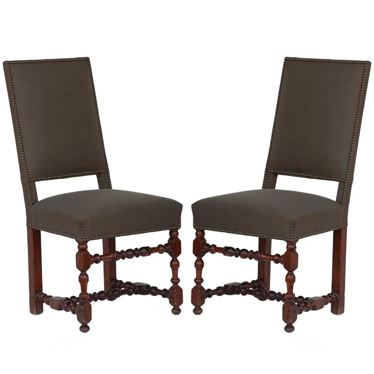 Pair of Classic Turned Wood Louis XIII Style Side Chairs