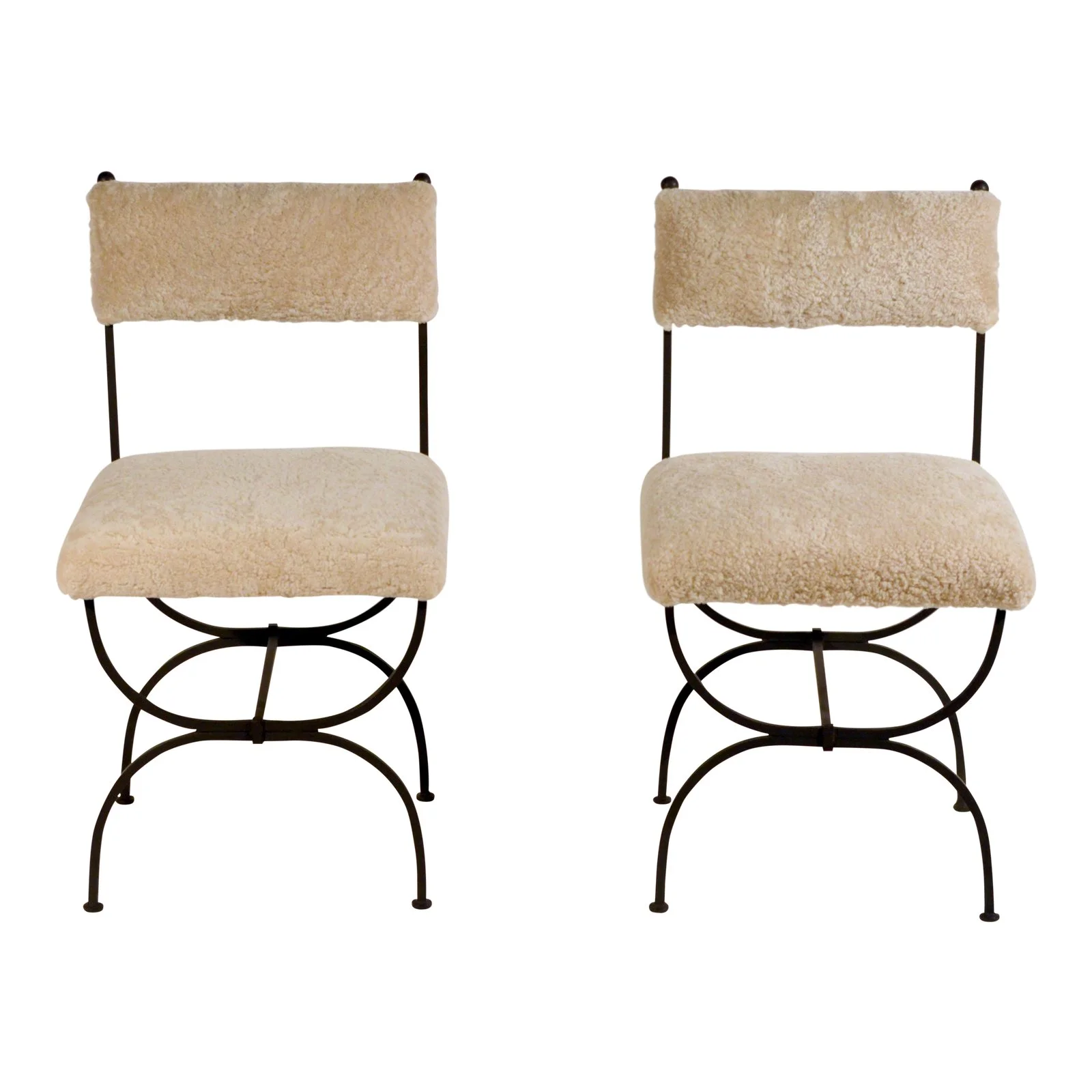 Pair of 'Arcade' Cream Shearling Chairs by Design Frères