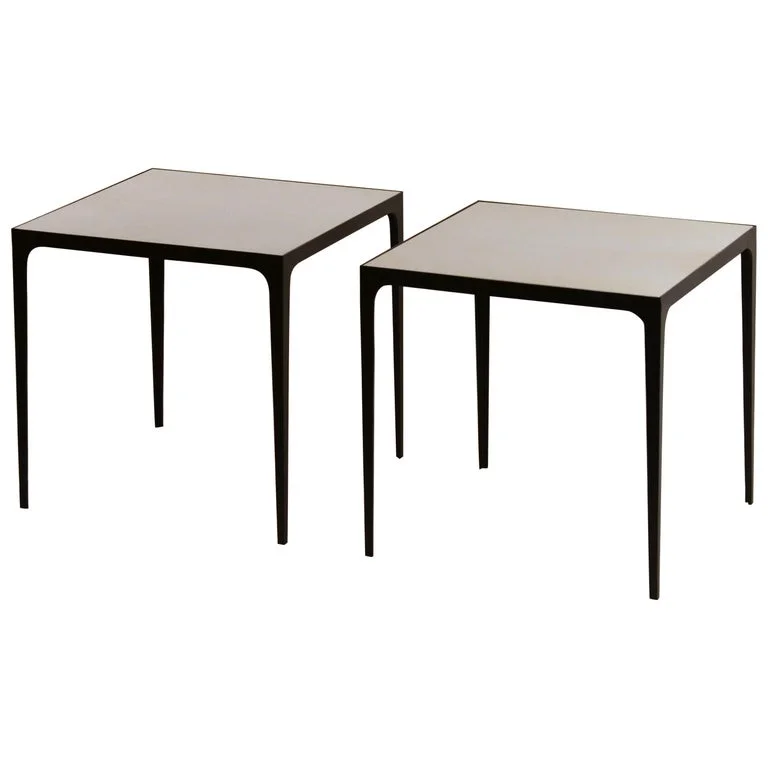Pair of large 'Esquisse' Wrought Iron and Parchment Side Tables by Design Frères