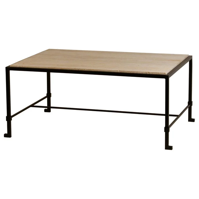 Chic 'Diagramme' Wrought Iron and Travertine Coffee Table by Design Frères