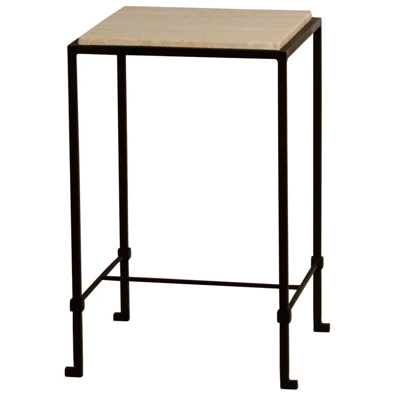 'Diagramme' Wrought Iron and Honed Travertine Drinks Table by Design Frères