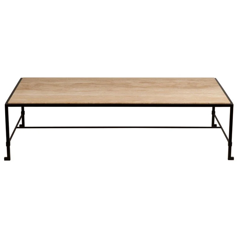 Long 'Diagramme' Wrought Iron and Travertine Coffee Table by Design Frères