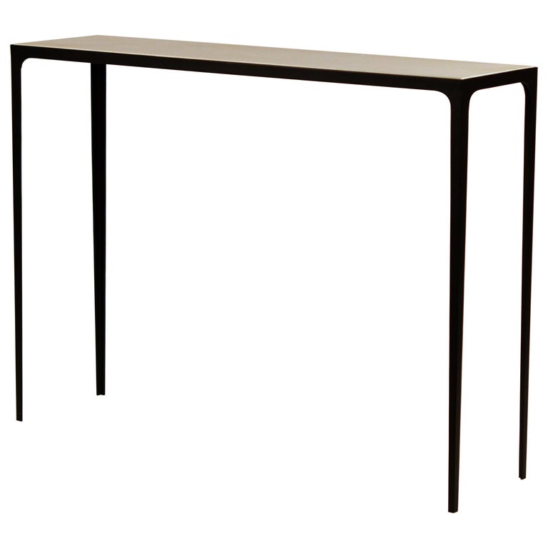 Long 'Esquisse' Wrought Iron and Cream Parchment Console by Design Frères