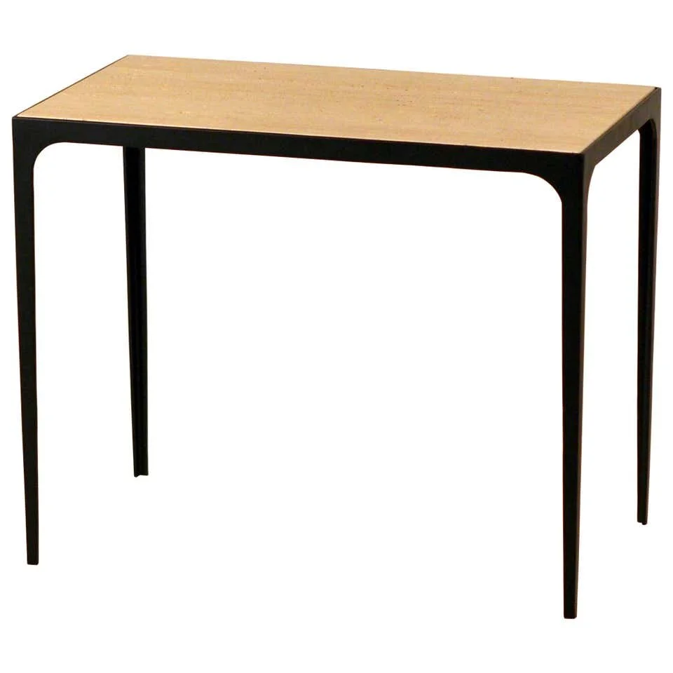 Chic 'Esquisse' Cream Travertine Side Table by Design Frères