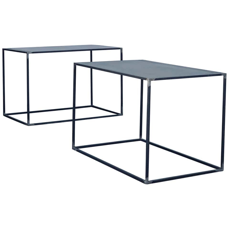Pair of Minimalist 'Filiforme' Patinated Steel Large End Tables by Design Frères